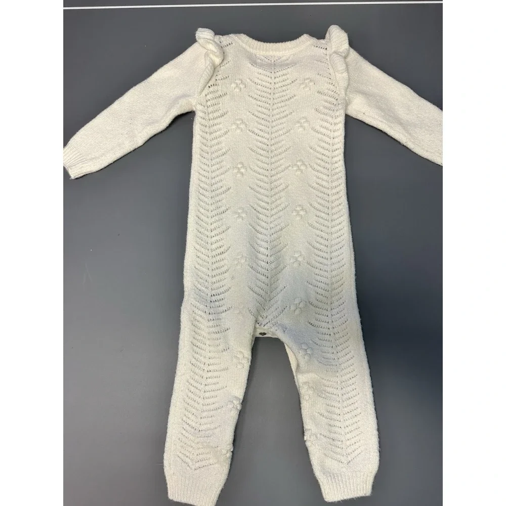 Ivory Knit Sweater Ruffled One Piece Long Sleeve 12-18 M Soft Christmas Outfit